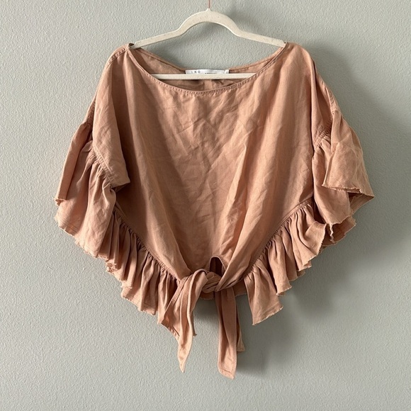 IRO Linn Linen Blend Tie Front Top in Nude - Picture 3 of 6